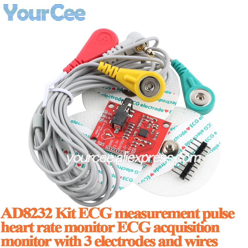 AD8232 ECG Measurement Monitoring Sensor Module Kit DIY Heart Rate Pulse Sensing with 3 Electrodes and Leads For Arduino