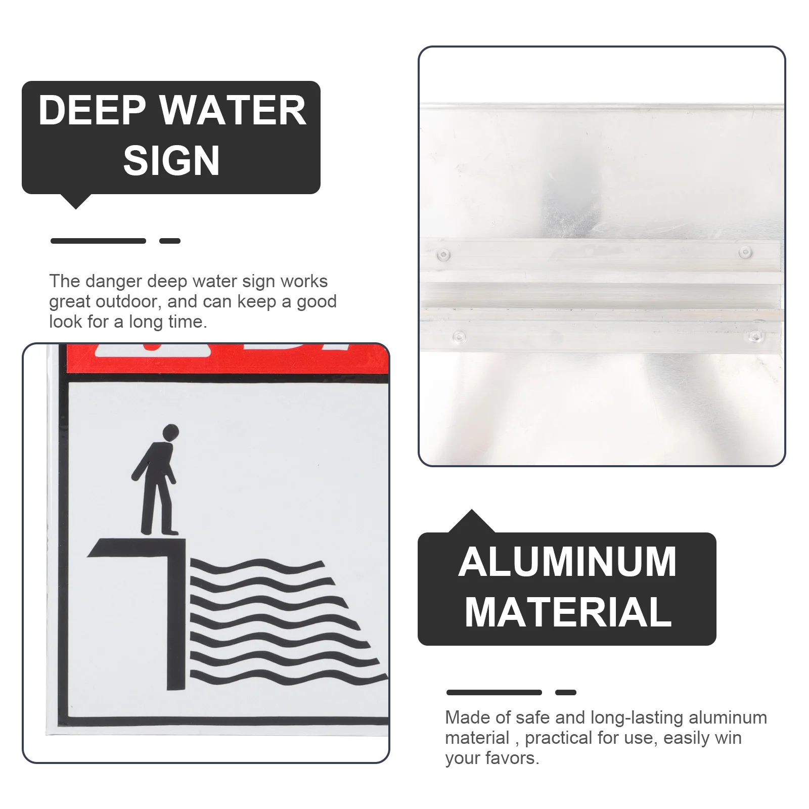 

Deep Water Danger Sign Outdoor Aluminum Dangerous Zone Sign for Office Buildings Construction Sites Safety Caution