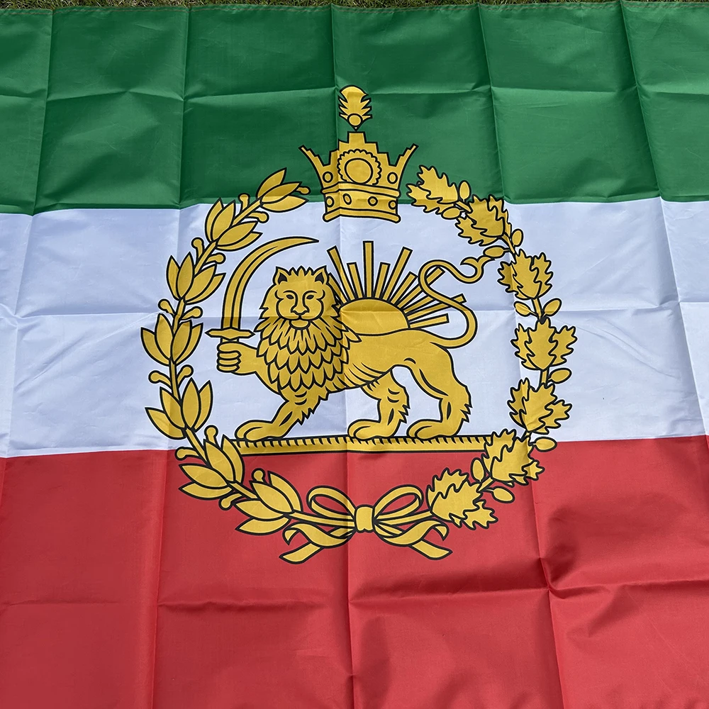 Iran Flag Historic Lion Crown Banner 150* 90cm  Pahlavi Dynasty Lion and Sun Flag ，Old Post Constitutional Revolution Flag,