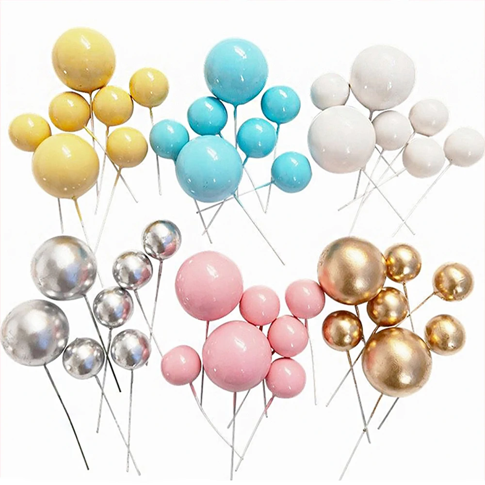 20Pcs Balls Cake Toppers Metal Silver Gold 2-4cm Different Size Colorful Balls Cake Toppers for Brithday Wedding Christmas Decor