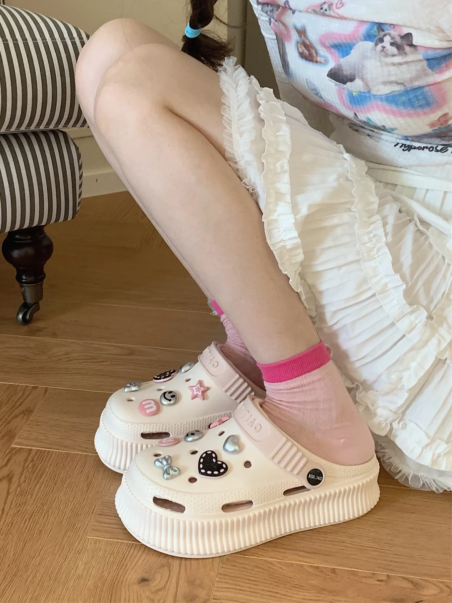 Women Garden Shoes Beach Slipper Women Thick Soles 2024 Summer New DIY Hole Sandals Outdoor High Street Slipper