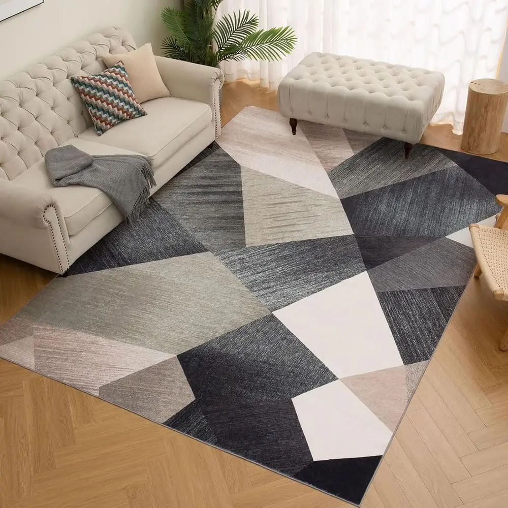 Machine Washable 5x7 Green Geometric Area Rug - Soft, Non-Slip, Non-Shed for Living & Bedroom
