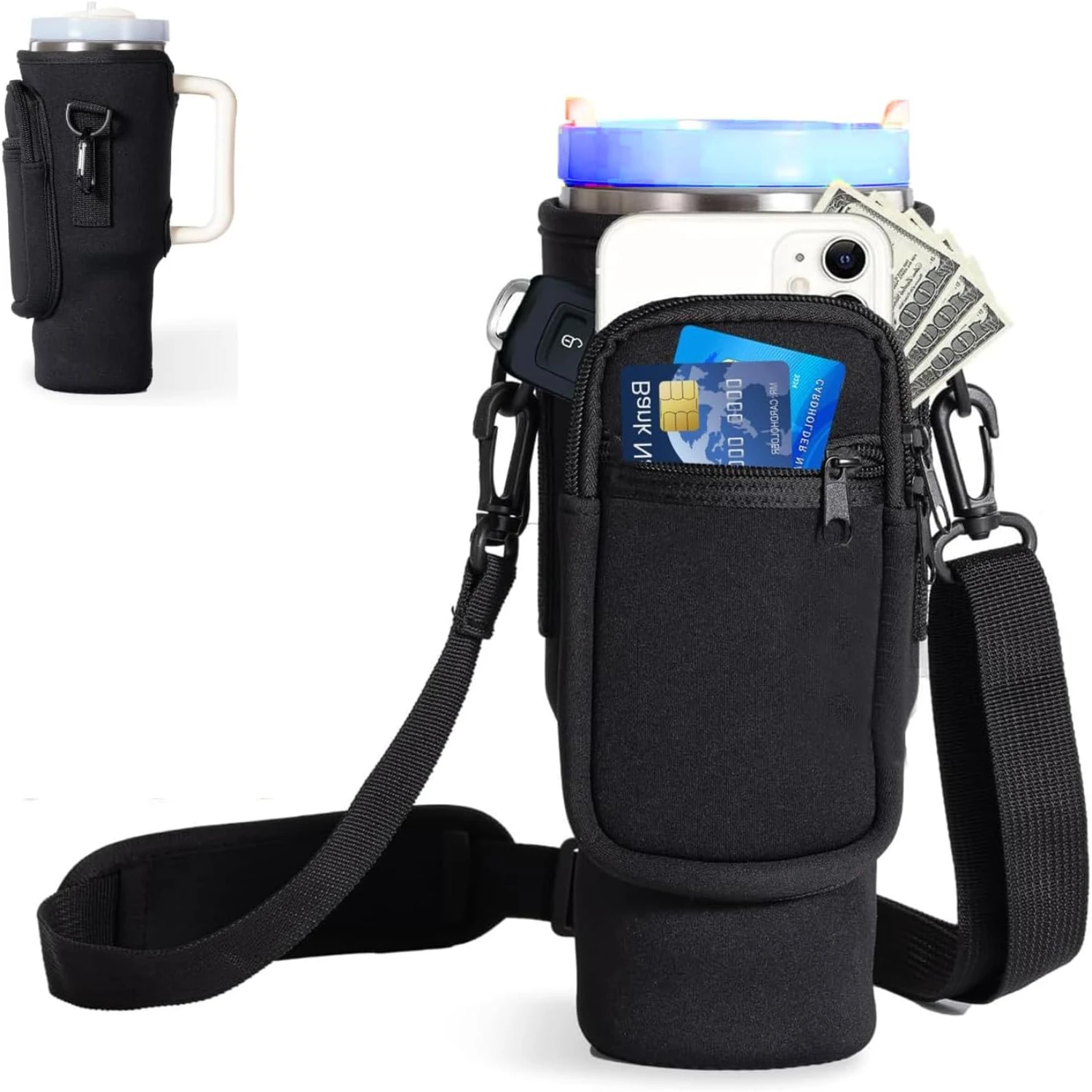 Versatile, Comfortable, and Adjustable Neoprene Water Bottle Carrier Bag with Thick Padded Shoulder Strap - Perfect for Travelin