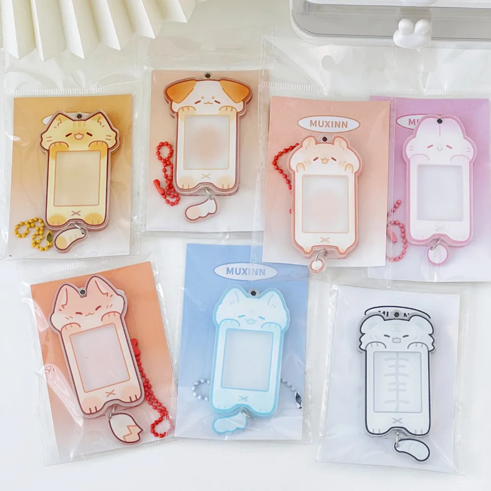 

Keychain Kawaii Photocard Holder Animal Theme Acrylic Photo Protector Case Creative Idol Mini Picture Frame