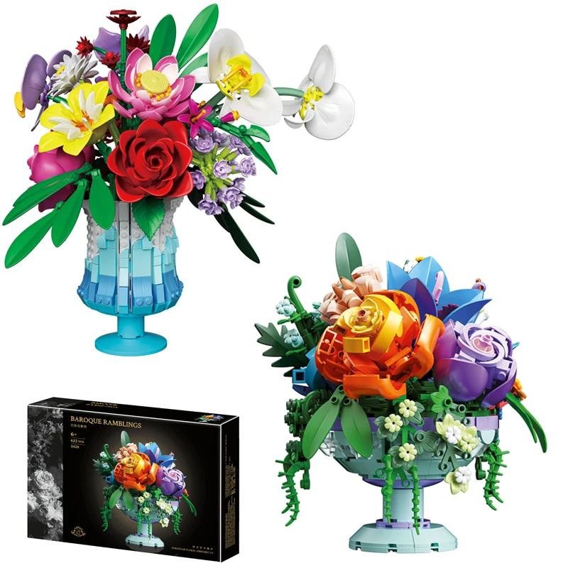 

Консервированный цветок MOC, строительные блоки, растение, бонсай, букет для выращивания, декор для рабочего стола, цветочные головоломки, игрушки, модель кирпича, подарок для девочек