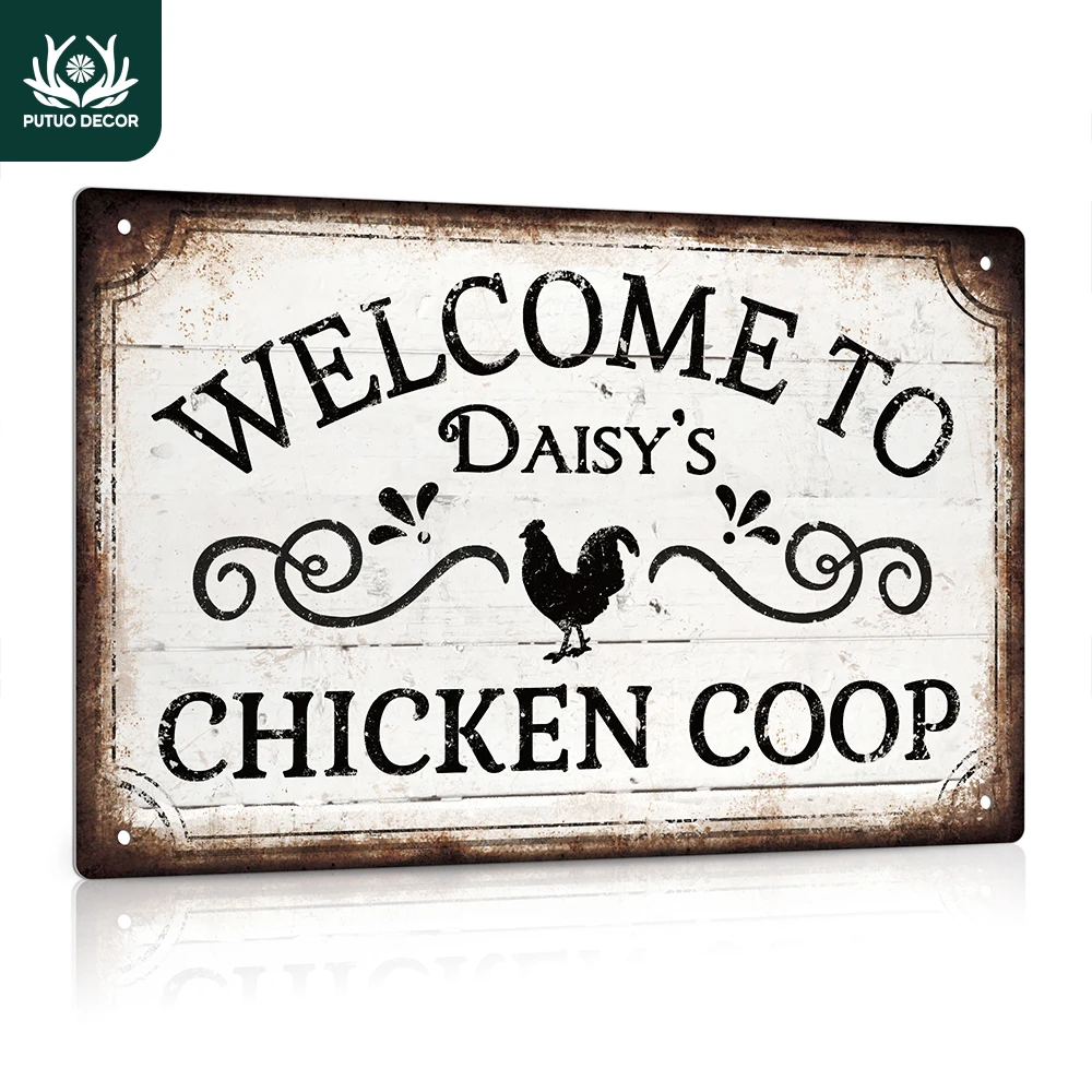 Putuo Decor Personalized Chicken Coop Sign, Custom Name, Farm Decor for Country Cottage, Kitchen, 12x8 Inches Metal Sign