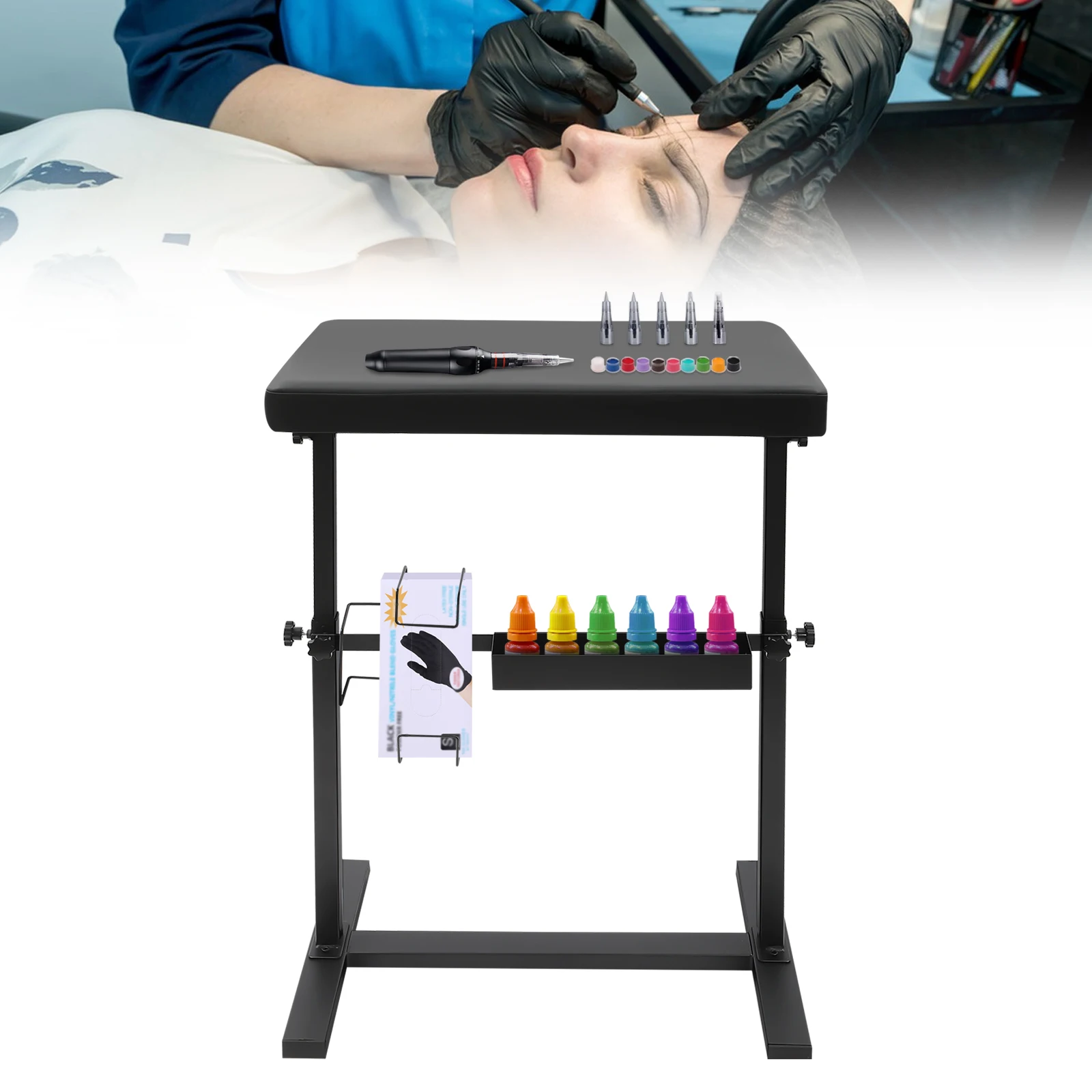 

Tattoo Armrest Stand 50kg Load Adjustable Height Angle PU Sponge Cushion Iron Frame Storage Rack Box Salon Studio Organizer