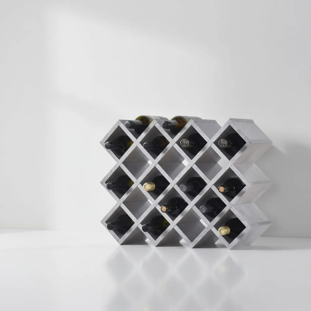

Modern Concrete Wine Rack, Geometric Bottle Holder for 21 Bottles, Countertop Bar Display for Home Kitchen