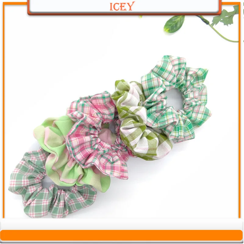 1pc Green Hair Ties Plaid Scrunchie Intestinal Ring Headbands Fabric Headwear Hair Accessories