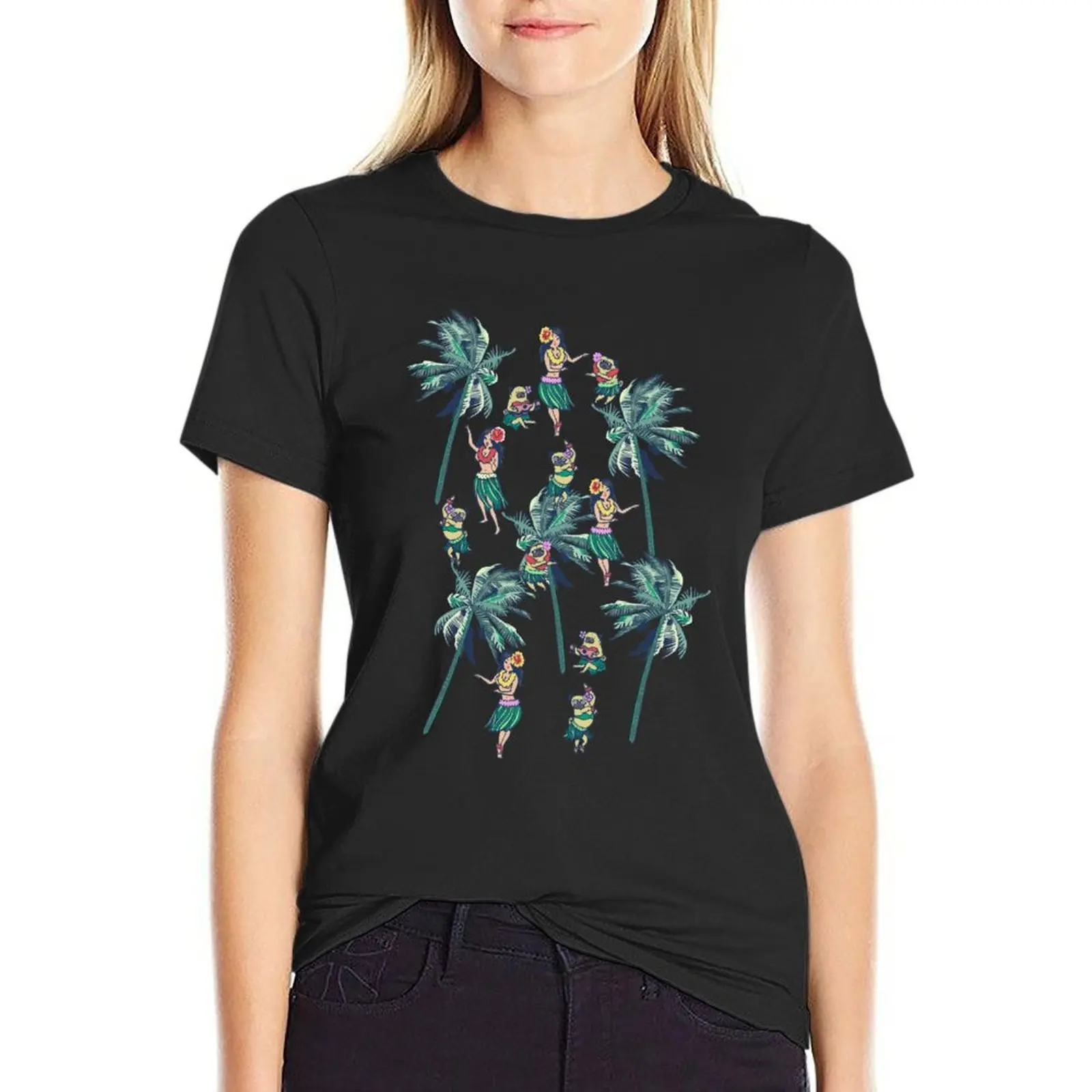 Hawaii Hula with The Pug T-Shirt cute tops anime t shirts for Women