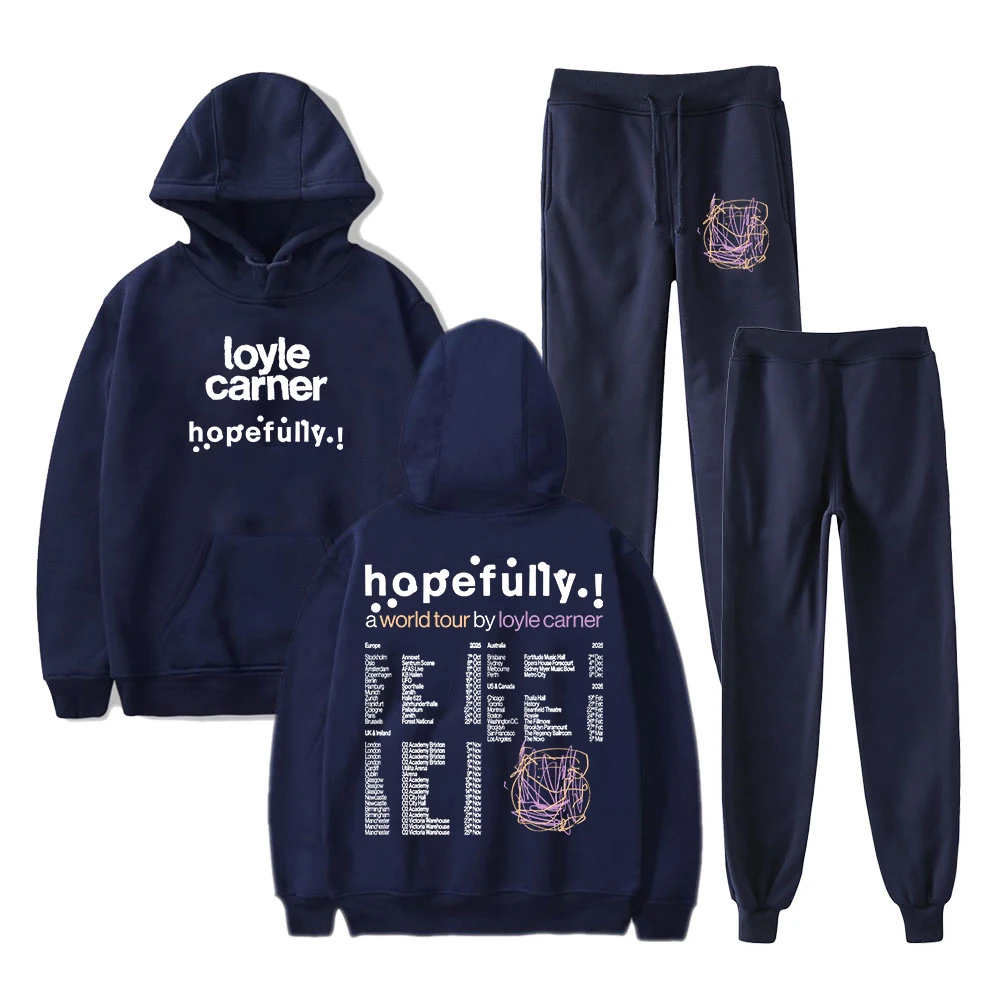 GF Loyle Carner Esperançosamente World Tour 2025 Hoodies Jogger Calças Conjunto de duas peças Moletons + Calças de moletom Mulheres Homens Conjuntos d