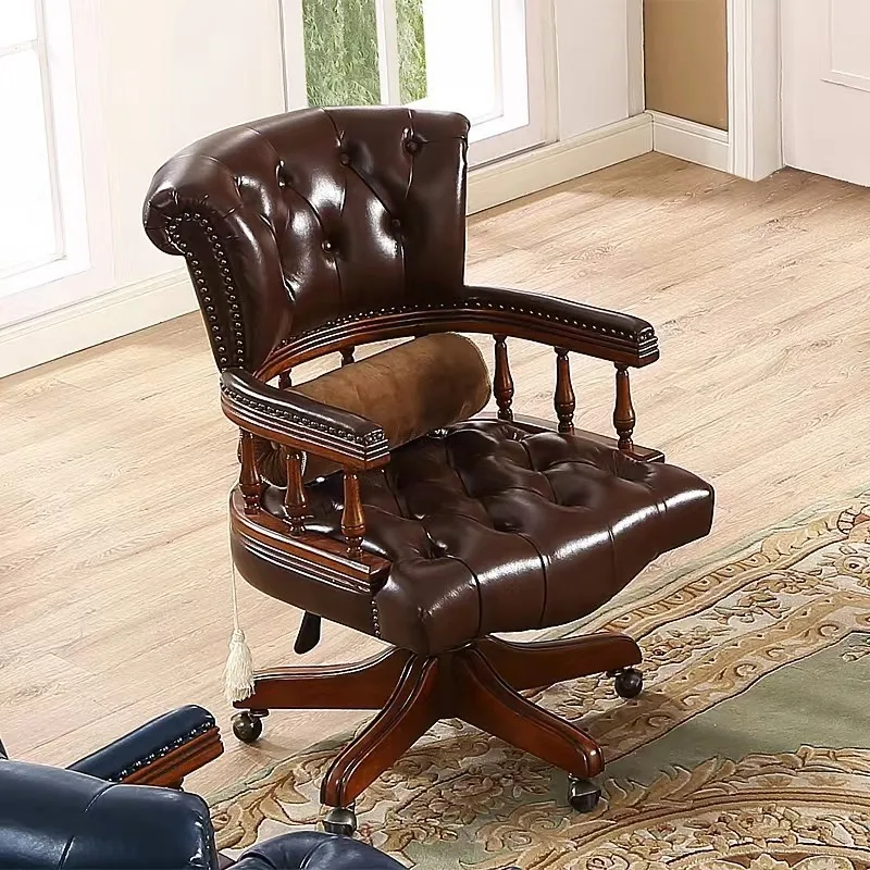 

Solid Wood Chair Computer Lifting Sedentary Leather Boss Office Chair Home Desk Class European Swivel Single Fotel Furniture