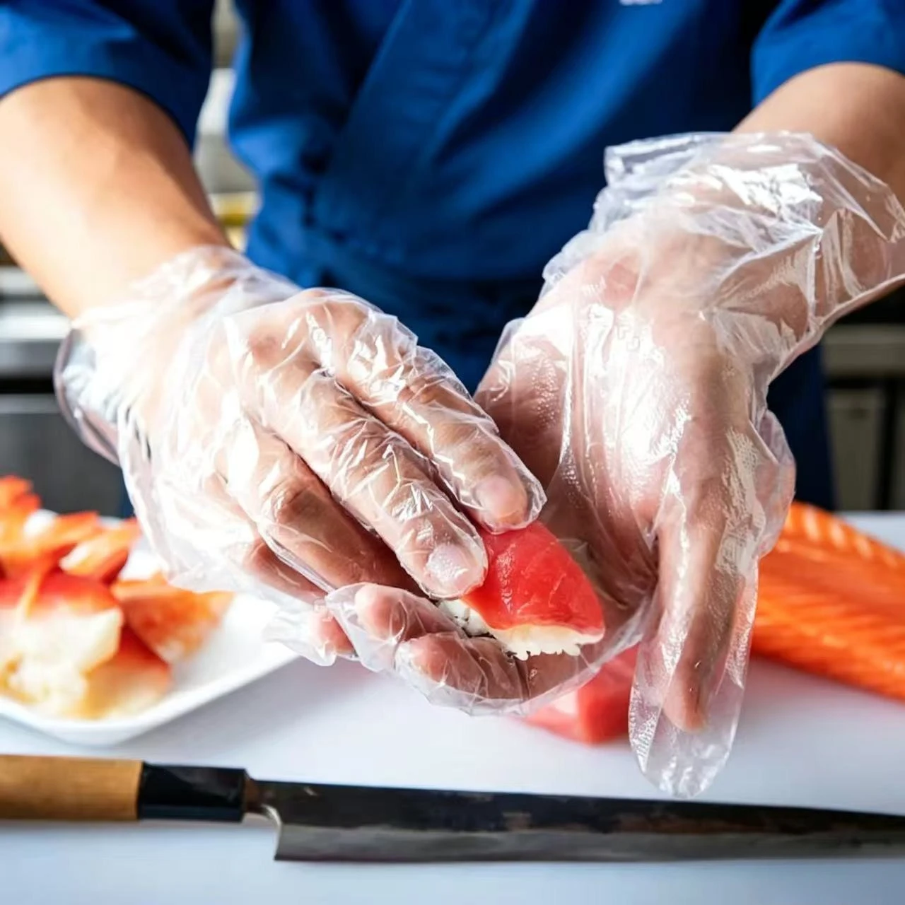 100pcs Disposable Clear Plastic Gloves, Food Grade Disposable Gloves for Cooking, Food Prep, Raw Meat Handling, Kitchen & Holiday Use image 2