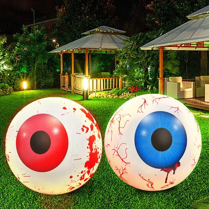 Halloween 60cm Inflatable Eyeballs Luminous Ornaments Outdoor Garden Home Bloodshot Decoration Horror Ghost Inflated Props Scary