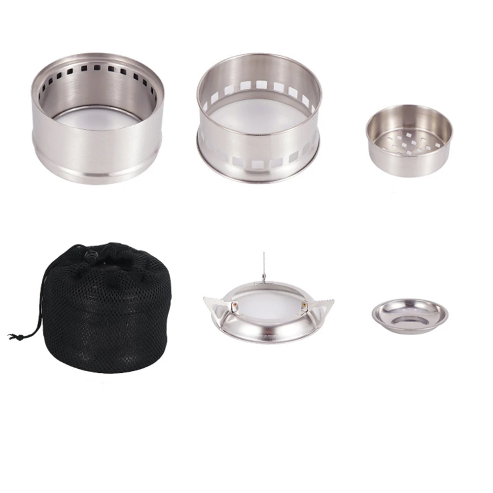 Campingkocher, tragbarer, faltbarer, winddichter Holzofen aus Edelstahl, Alkoholkocher für Outdoor-Camping, Wandern, Picknick, BBQ – Detail 9