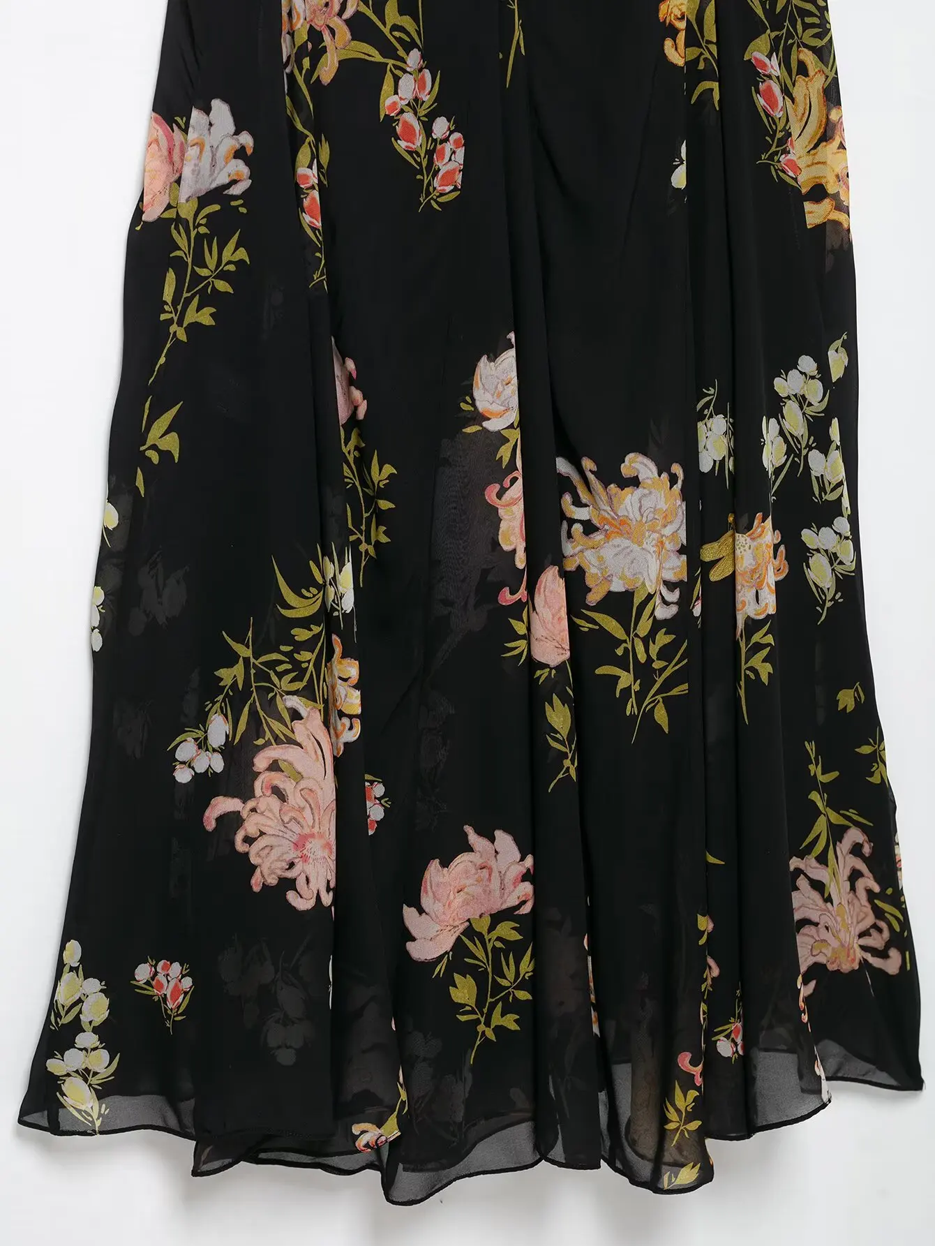   Damska sukienka midi bez rękawów z dekoltem w kształcie litery V, zdobiona kwiatami, rozkloszowana, idealna na lato, zapewniająca szykowny i zwiewny wygląd.