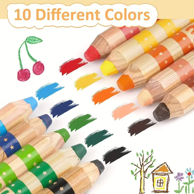 Multi-Talented Pencil woody 3 in 1 ARTY - Pack of 10 - Assorted Colors with Sharpener