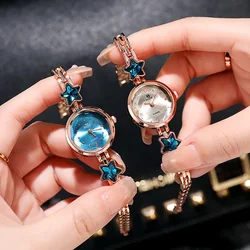 Reloj de pulsera de estrella de la suerte azul para Mujer, estilo coreano, Relojes de pulsera para estudiantes, pulsera elegante para Mujer