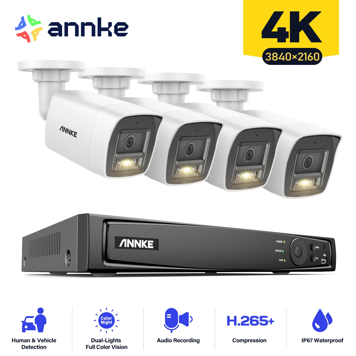 ANNKE 4K Ultra HD POE Video Surveillance System 8CH H.265+ NVR With 4K Security Cameras CCTV Kit Audio Recording 8MP Ip camera