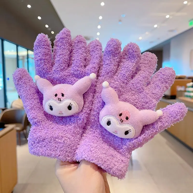 Sanrio Kuromi Melody Cute Glove for Boys Girls Anime Cartoon Knitted Gloves Children Winter Warm Fashion Mittens Kids New Gifts