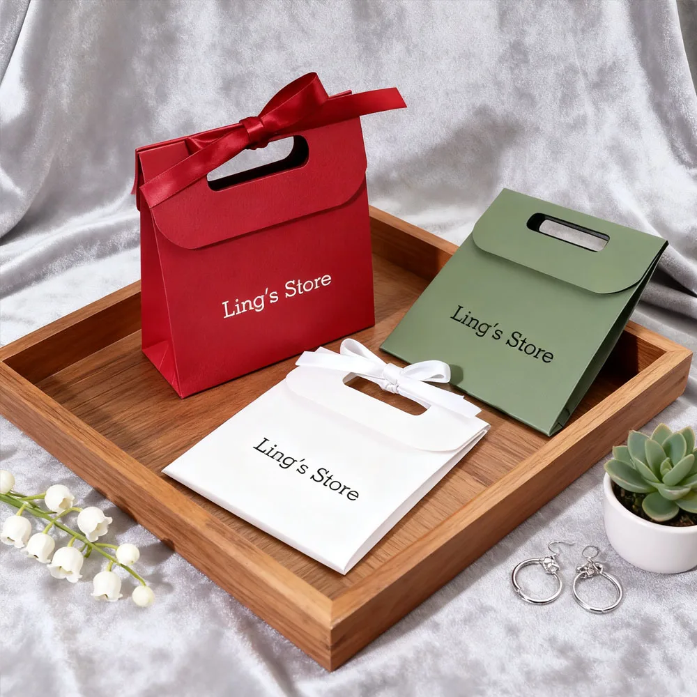 20/50/100 شعار مخصص 14.5x15.5x7.5 سنتيمتر مجوهرات ورقة مقبض حقيبة Bowknot الشريط حقائب مستحضرات التجميل العطور هدية صغيرة المنظم #1