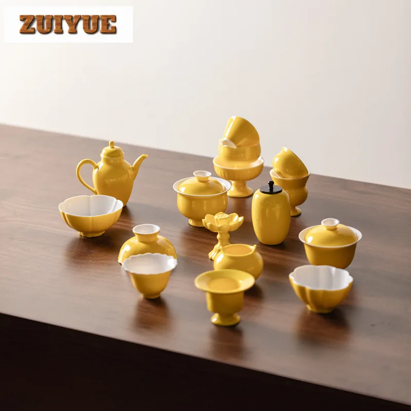 2 قطعة/الوحدة أوراق الخريف الأصفر عالية القدم فنجان الشاي العتيقة وعاء الشاي القدح الشاي تذوق التأمل كوب Chazhan ماستر أكواب الشاي العناصر 80 مللي #6