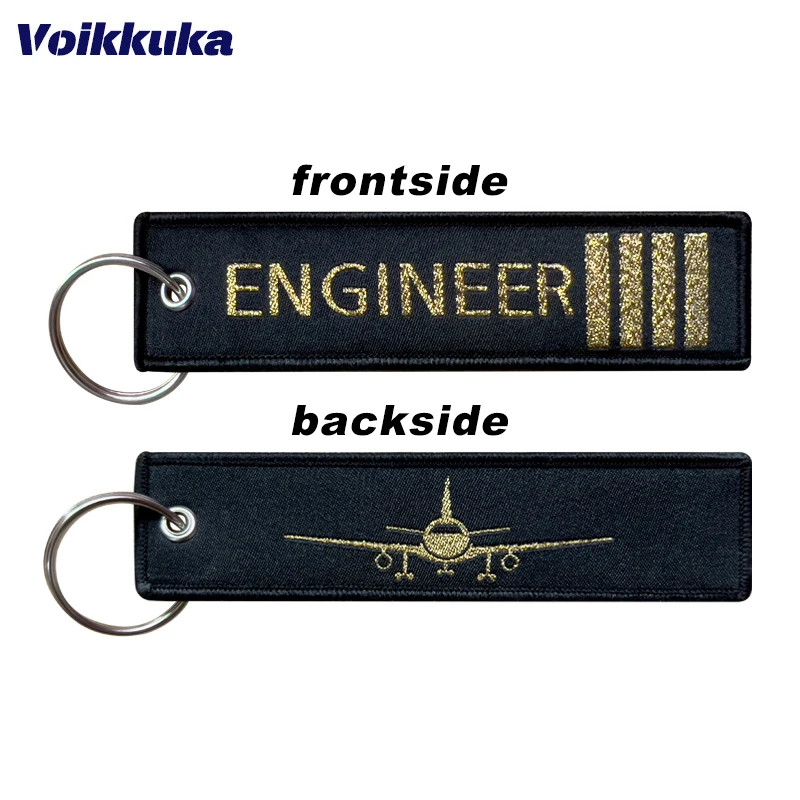 1Pc 2Pcs 3Pcs Set Sale Gold Letters Engineer Aircraft Epaulet Double Sided Embroidery Tag KeyChain Motorcycle Key Accessories