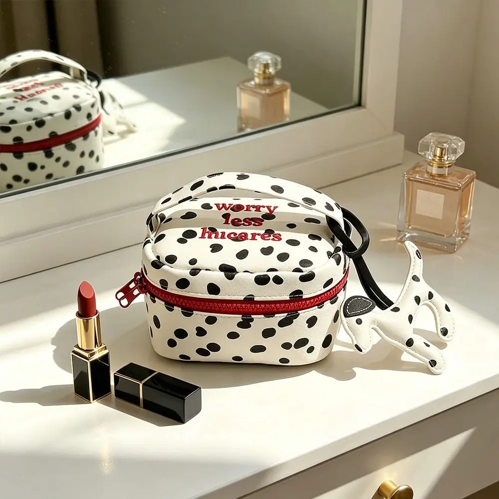 Multi-functional Polka Dot Makeup Bag Handheld Zipper Design Small Cosmetic Pouch Handbag Women Girls