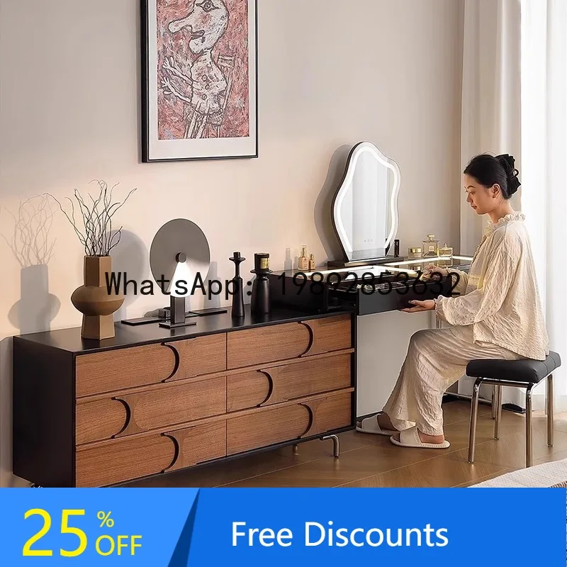 YFY Vintage Style Solid Wood  Table and Chest of Drawers  Small Apartment Makeup Table Bedroom Makeup Desk Extendable Bedside