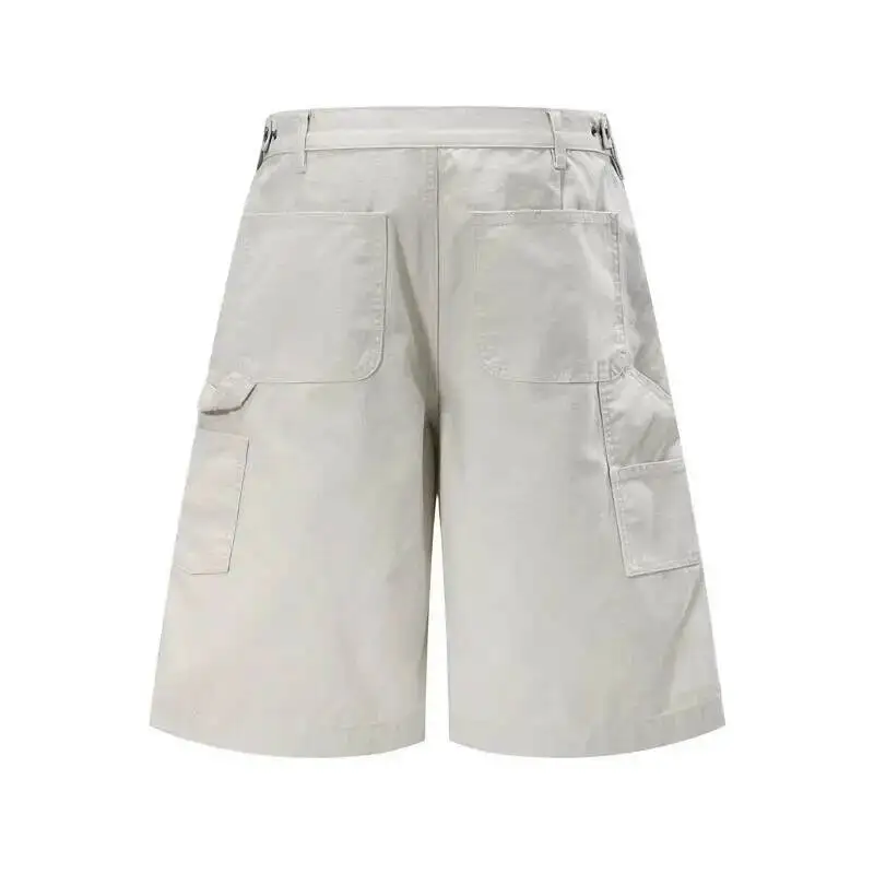 Men's Cargo Shorts Light Grey Rivet Detail Multi Pocket Patchwork Trendy Design Casual Wide Leg Cropped Pants Summer 9X474Y
