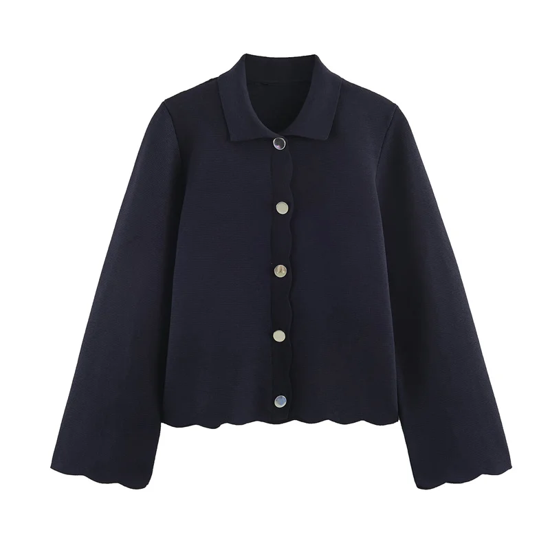 Guobioziy Women's Jacket 2026 Fall New Arrival Navy Blue Long-Sleeve Simple Knit Cardigan Elegant and Graceful Socialite Style