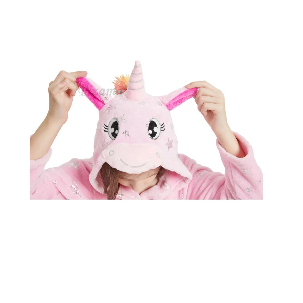 الوردي ستار طباعة الفتيات البشاكير مقنعين يونيكورن منامة الأطفال أردية الحمام لمدة 2-11 سنة الاطفال ملابس خاصة ثوب النوم مع حزام #4
