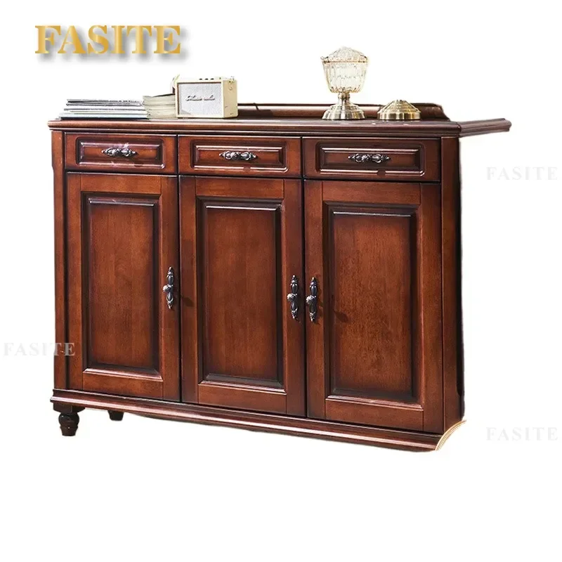For American Rural Solid Wood Shoe Cabinet Retro Swing Door Three Door Storage Simple Small Apartment Wooden Foyer Locker