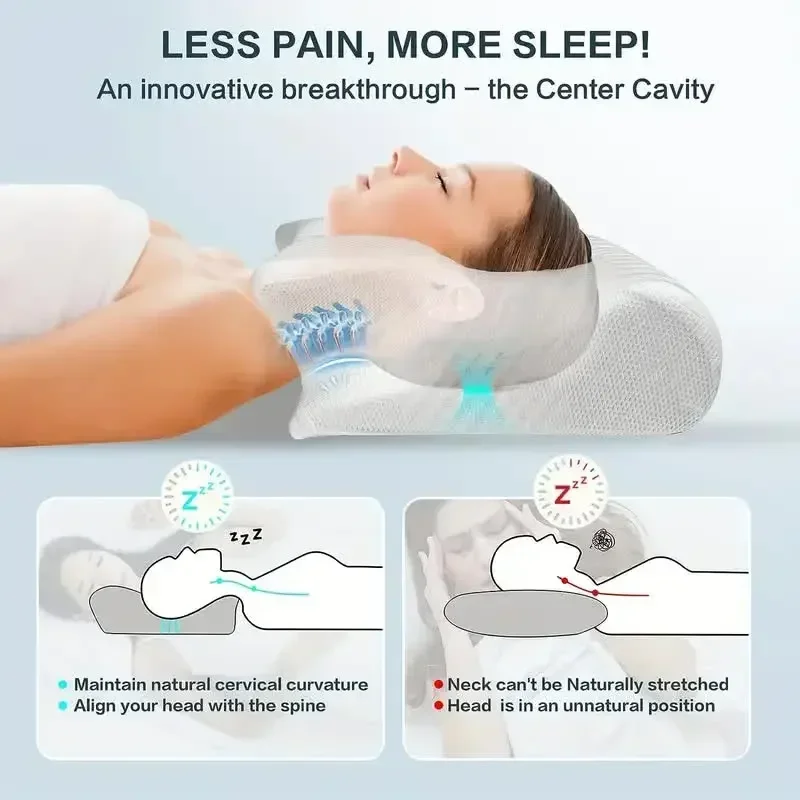 Almohada ortopédica de espuma viscoelástica para el cuello, cojín de masaje con forma de mariposa para dormir, rebote lento y cómodo