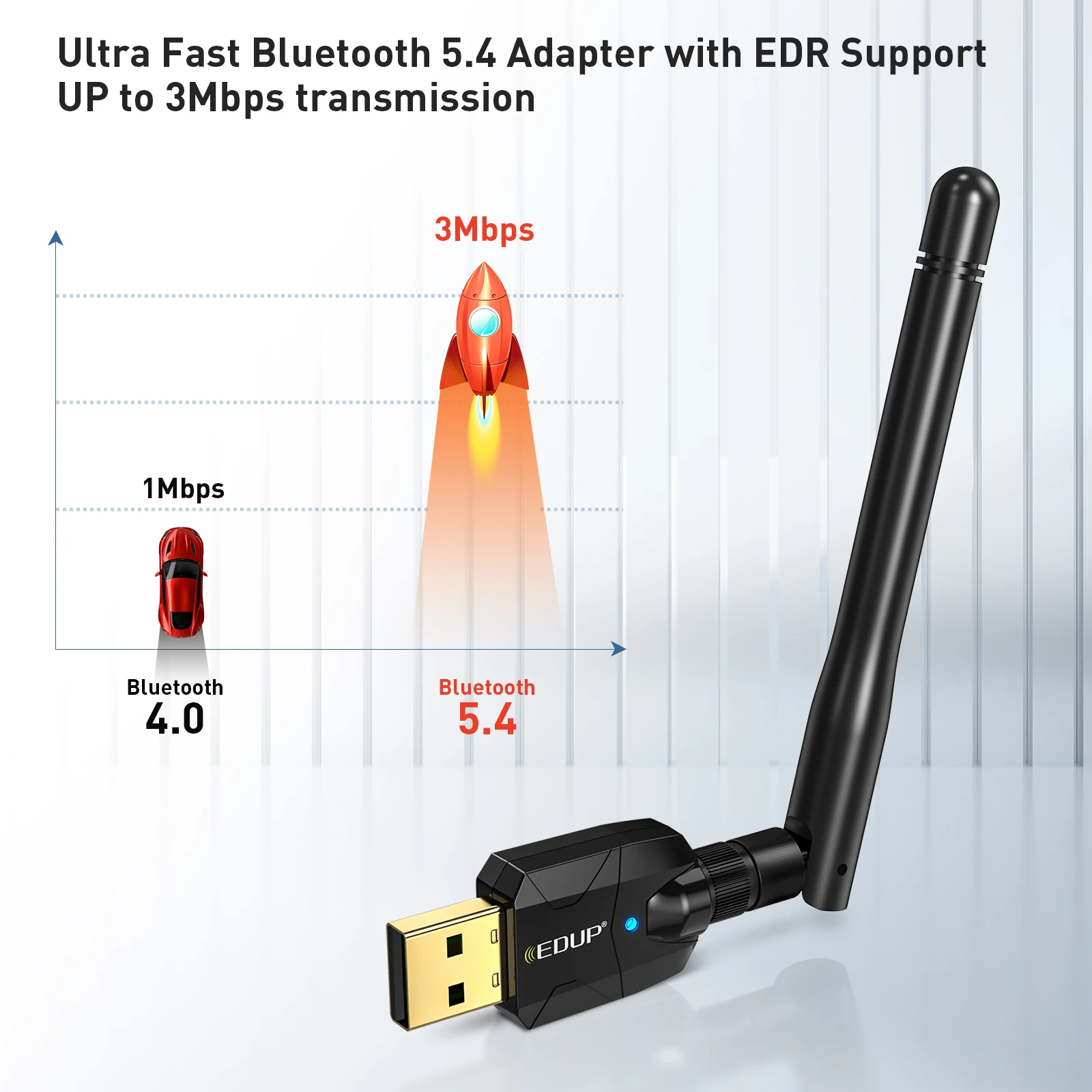 EDUP USB Bluetooth 5.4 Adapter 100M for PC Wireless Keyboard Mouse Speakers Music Audio Receiver Transmitter Bluetooth EDR BLE