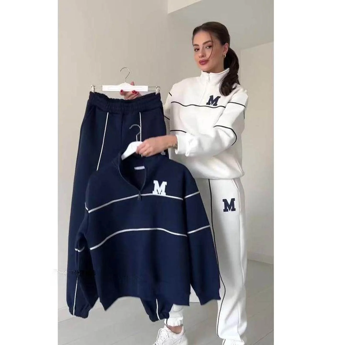 

Loose Spor Color Blo Design Faionable Autumn Winter Set f Zip Trasuit Women's Casual Wearable Ele Ensemble