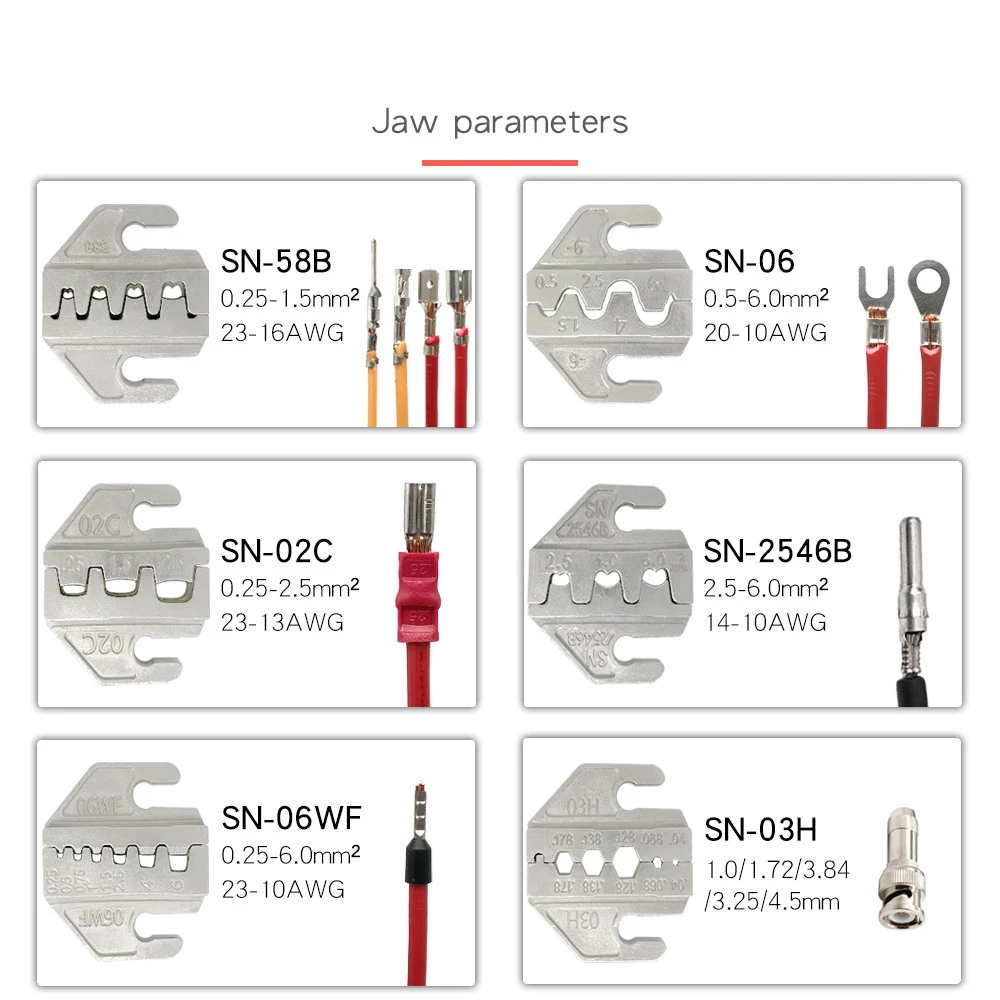 SN Series Crimping Pliers Jaws SN-58B/06WF/02C/2546B/03H/6/2549 For Crimping Cap Spring Insulated Terminal Jaw 4mm/Pliers 190mm