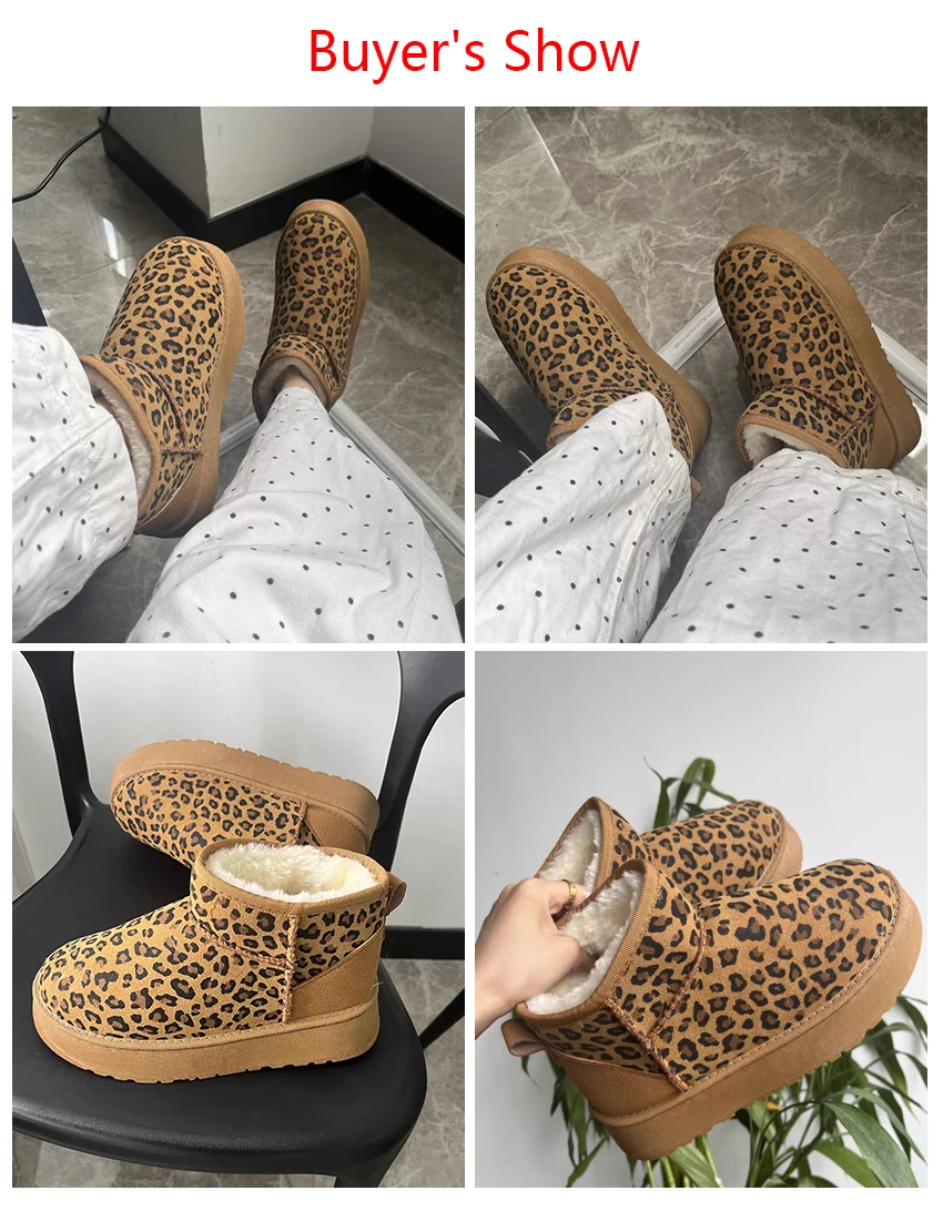 Leopard Print Suede Snow Boots Woman Platform Ankle Boots Winter New Thickened plush Warm Cotton Shoes Women  Short-Tube Boots