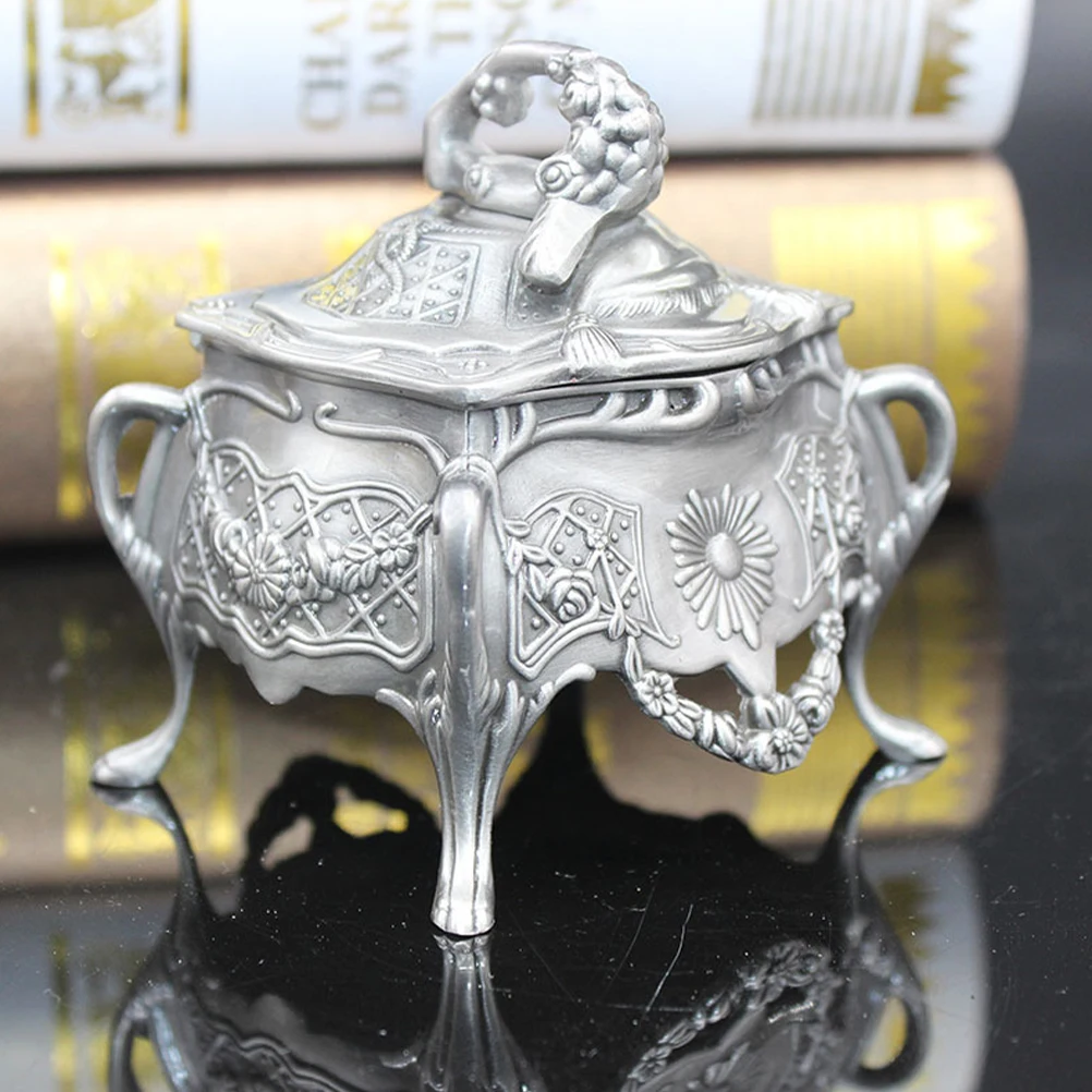 

Carving Vintage Metal Jewelry Box Ring Storage Footed Trinket Box For Women Decorative Organizer Case Retro Accessories