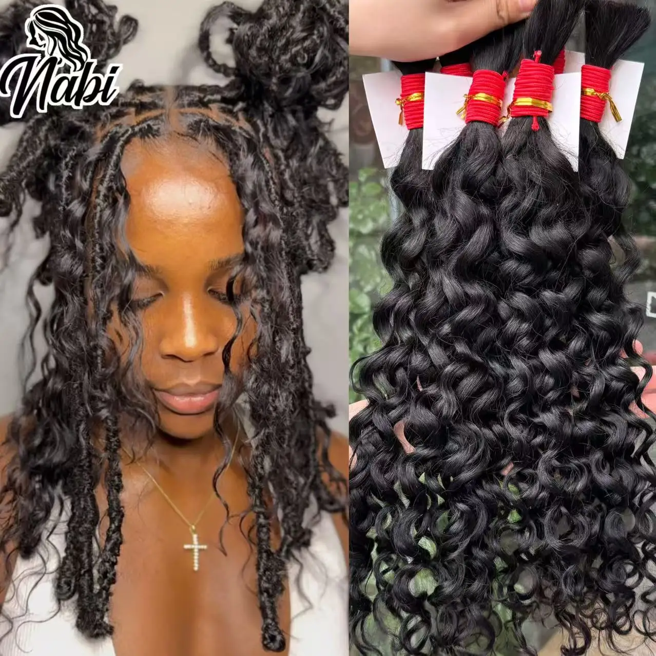 

NABI пучки плетения человеческих волос для косичек в стиле бохо, волнистые волосы, наращивание косичек, глубокая волна, объемные пучки вьющихся человеческих волос