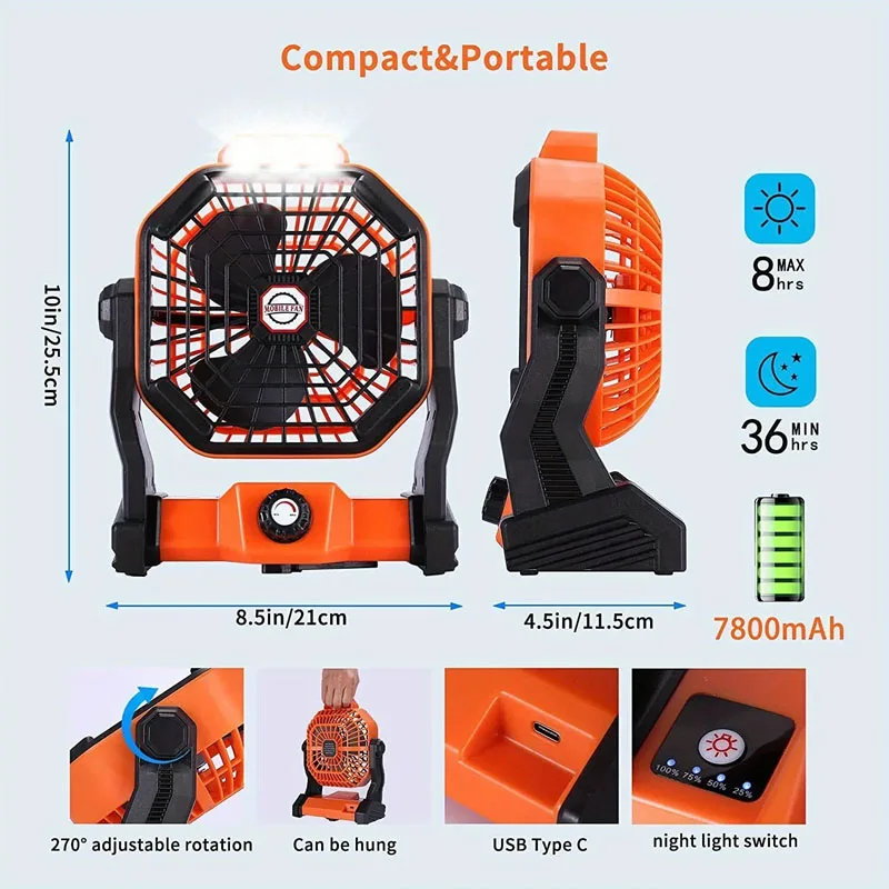 7800mAh Portable Rechargeable Camping Fan with LED Outdoor Cooling Fan for Human Pet Dogs Cats Personal Fan for Travel Hiking선풍기 view 6