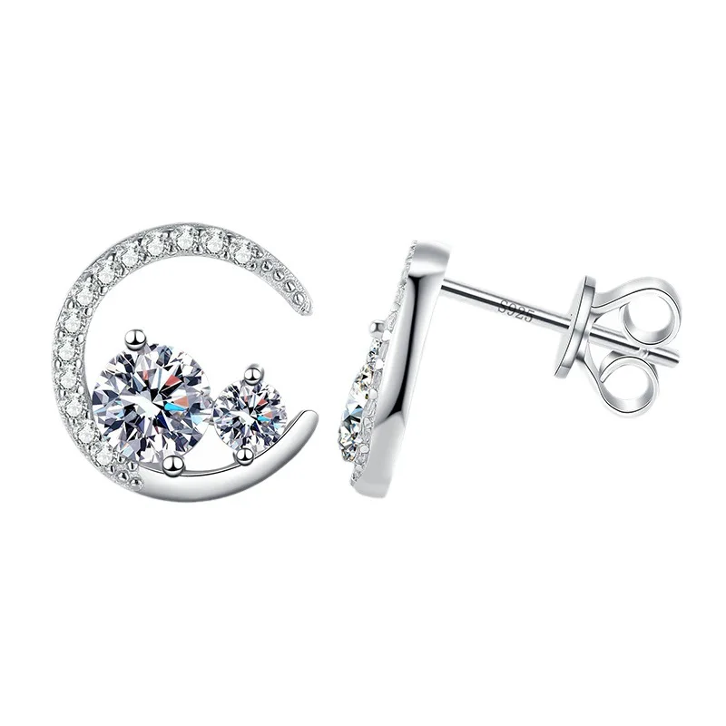 LioraGem Women's Luxury Star Moon Moissanite Stud Earrings, D-Color 60-Point Moissanite Earrings Platinum PT950 Stamp
