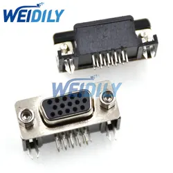 2PCS DB15 DR15 3Rows Black Parallel Port 15 Pin D Sub Female 15 Way PCB 90 Degree Connector DB15 Socket Plug VGA Adapter