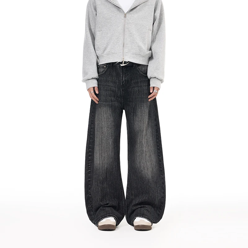 

American Style Bamboo Pattern Men's Jeans Men Chic Loose Fit High End Trendy Casual Denim Pants Light Washed Vintage
