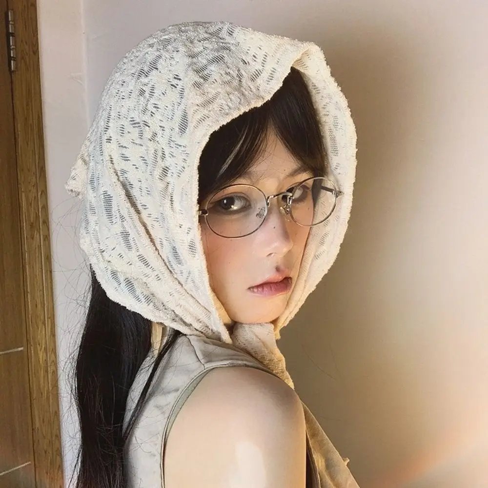 

Retro Vintage Beads Hair Scarf Thin Y2k Lace Turban Korean Sweet Triangular Bandana Spring/Summer