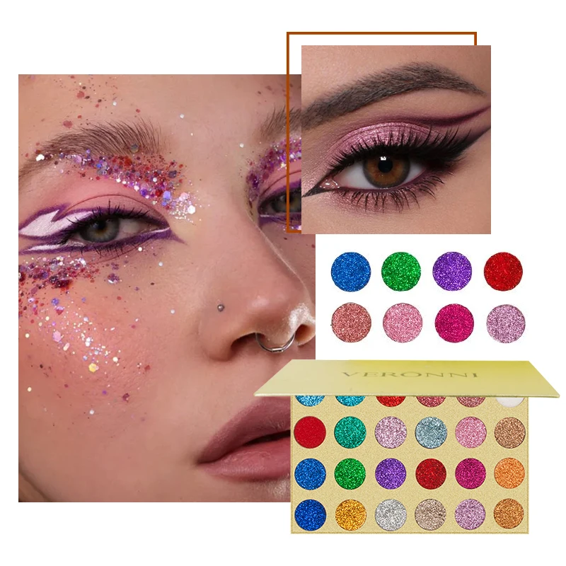 24 Colours Sequin Eyeshadow Palette Golden Glitter Finish Eyeshadow PaletteWaterproof Smokey Beauty Face and Body Glitter Makeup