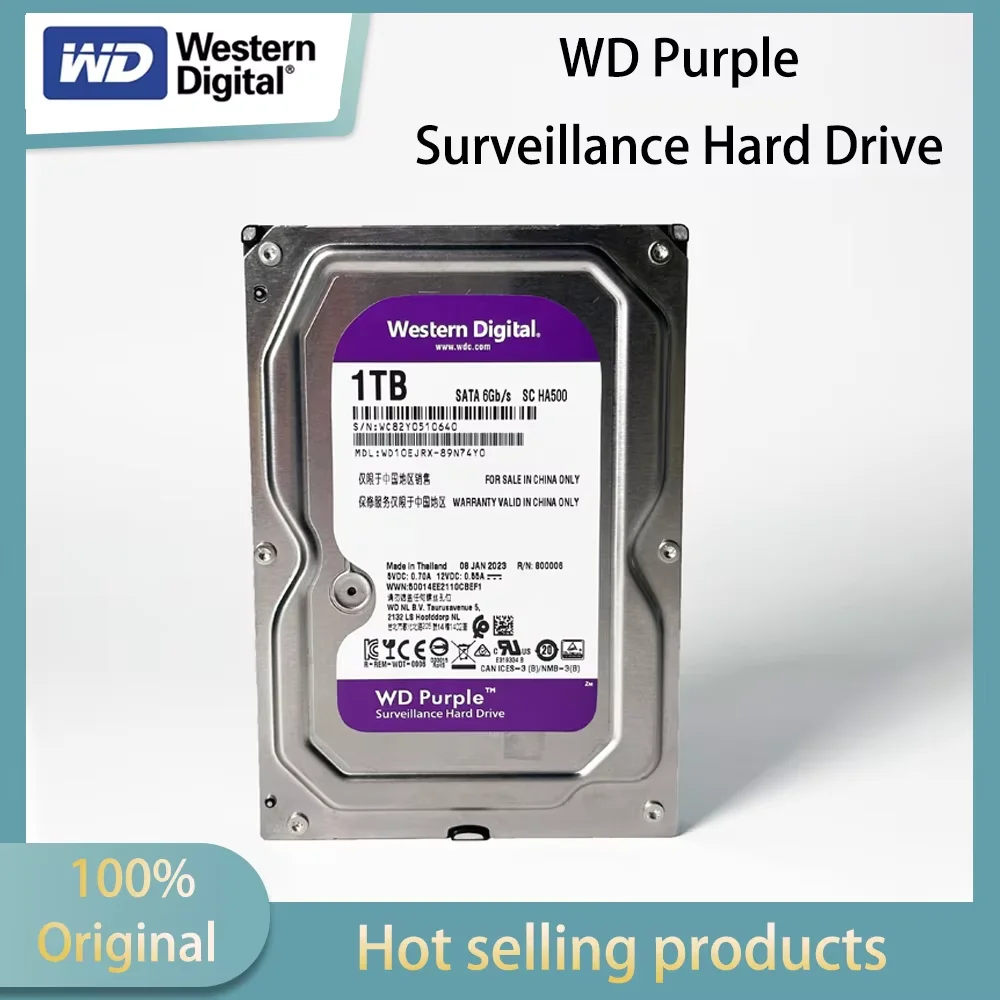 Western Digital 4TB 3TB 2TB 1TB WD Purple Surveillance Internal Hard Drive HDD - SATA 6 Gb/s, 64 MB Cache, 3.5" 1TB-WD10EJRX