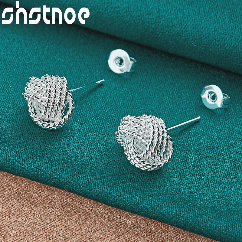 SHSTONE 925 Sterling Silver 9mm Two Hoop Braided Stud Earrings Fashion Jewelry For Women Bridal Wedding Engagement Birthday Gift