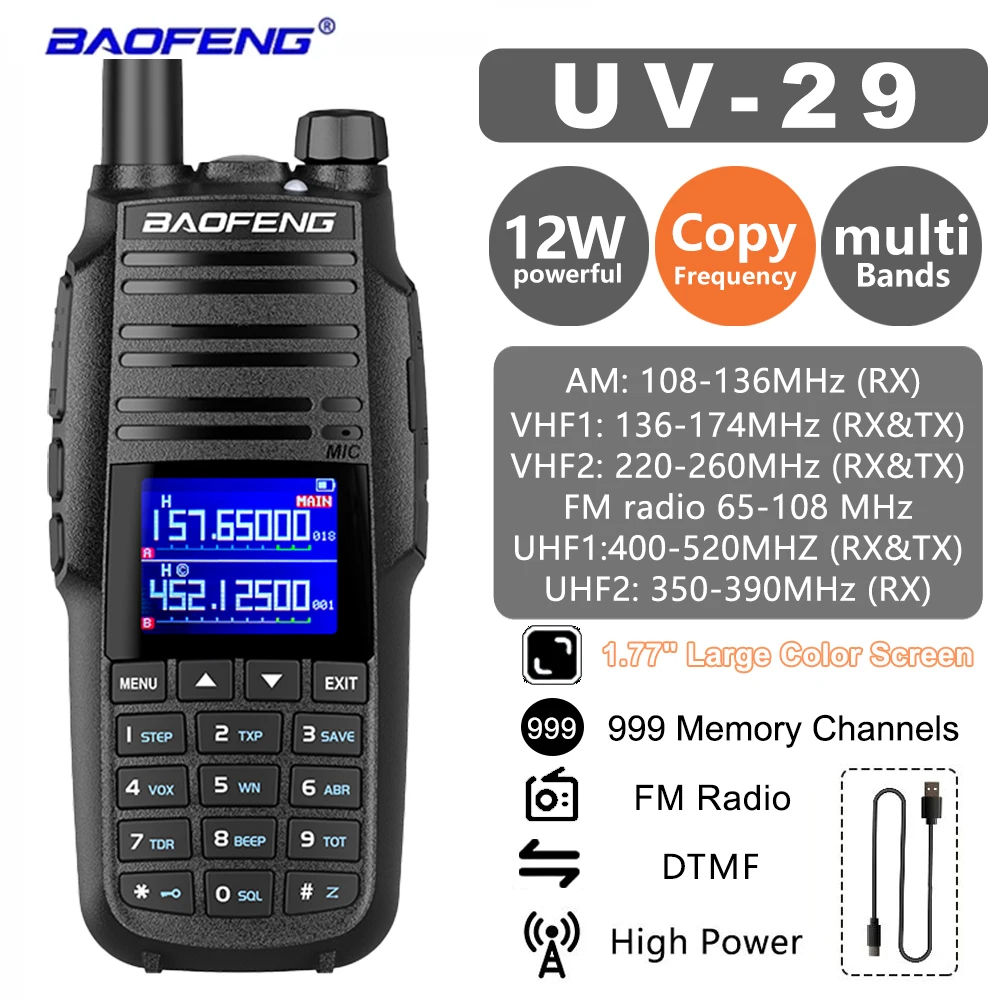 

Baofeng UV-29 12W Walkie Talkie Long Range powerful Wirless Copy Frequency Multi Bands Two Way Ham Radio Type C Baofeng UV 29