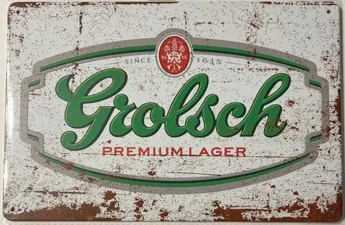Letrero metálico vintage de la cerveza Grolsch Premium Lager; Arte de pared